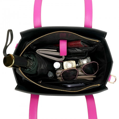 Quirky Black Handbag with Raspberry Pink Cat & Tail Handle