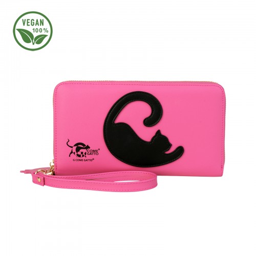 Vibrant Fuchsia Wallet with Black Cat Motif