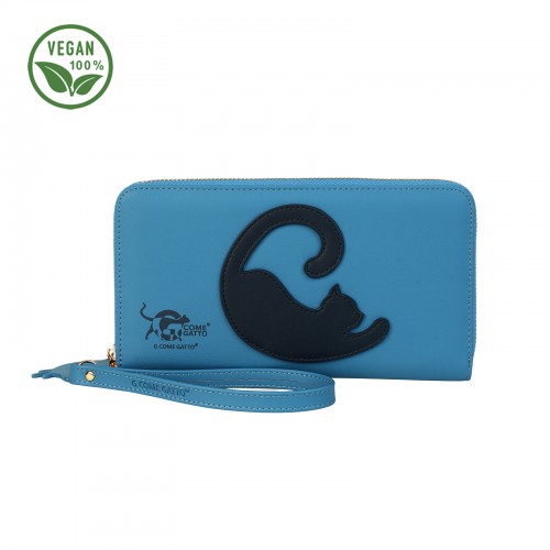 Chic Teal Wallet with Blue Cat Design