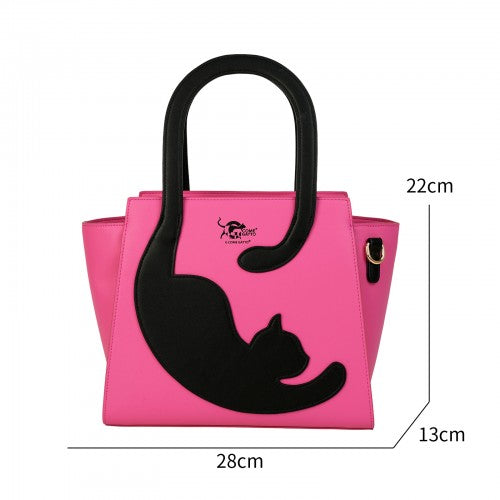 Quirky Fuchsia Black Cat Handbag with Tail Handle