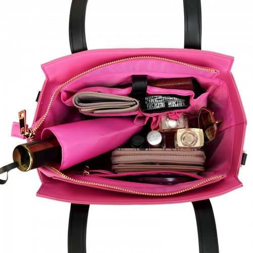 Quirky Fuchsia Black Cat Handbag with Tail Handle