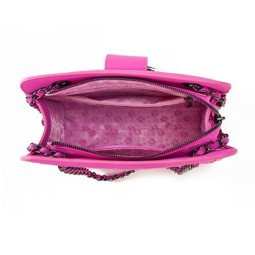 Chic Fuchsia Quilted Handbag with Cat Head Clasp