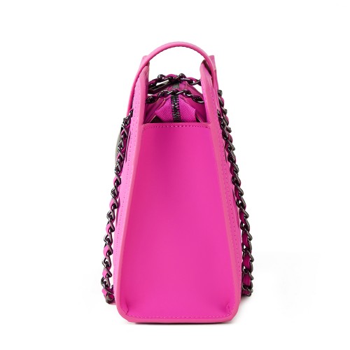 Chic Fuchsia Quilted Handbag with Cat Head Clasp