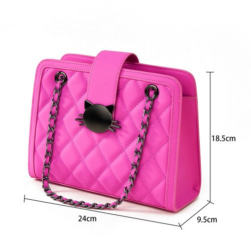 Chic Fuchsia Quilted Handbag with Cat Head Clasp