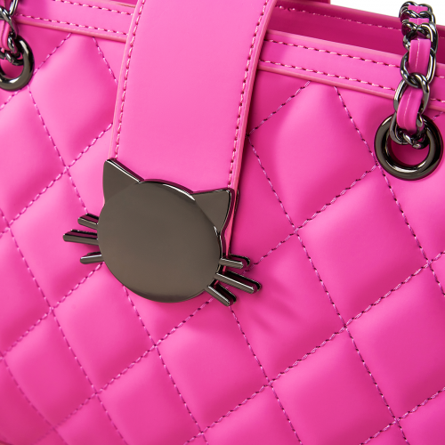 Chic Fuchsia Quilted Handbag with Cat Head Clasp