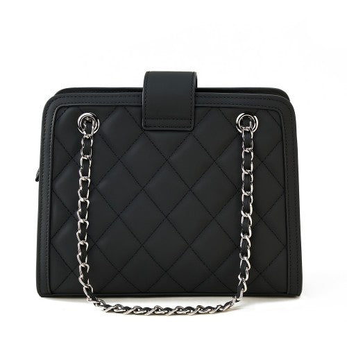 Chic Black Quilted Handbag with Cat Head Clasp