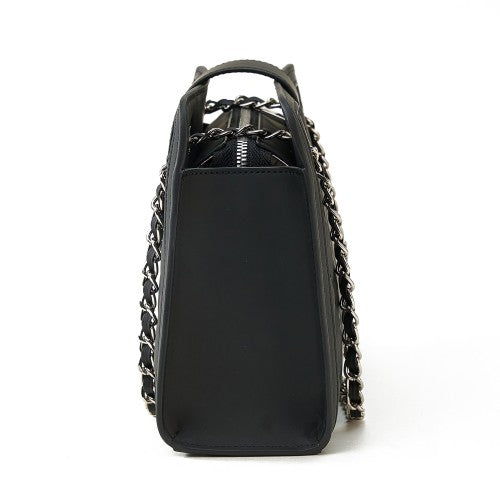 Chic Black Quilted Handbag with Cat Head Clasp
