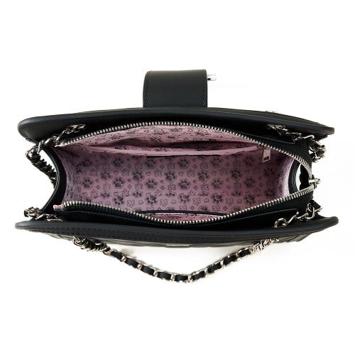 Chic Black Quilted Handbag with Cat Head Clasp