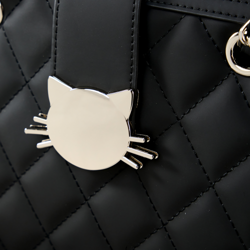Chic Black Quilted Handbag with Cat Head Clasp