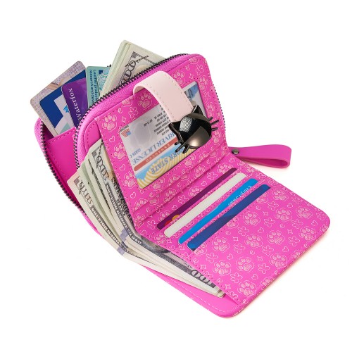 Elegant Fuchsia Wallet with Cat Head Clasp