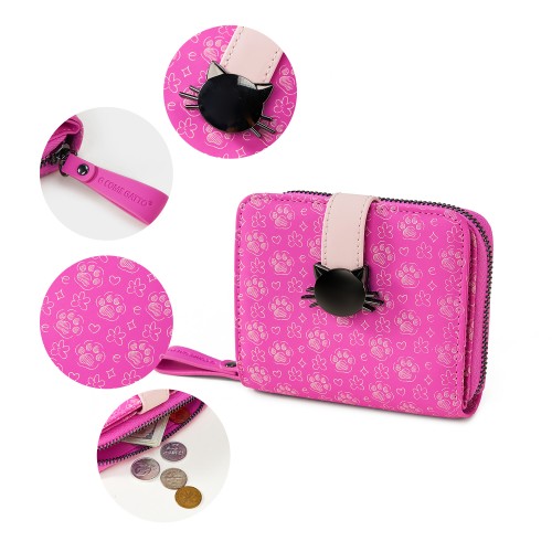 Elegant Fuchsia Wallet with Cat Head Clasp
