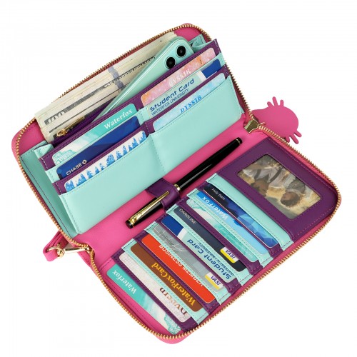 Vibrant Fuchsia Wallet with Black Cat Motif