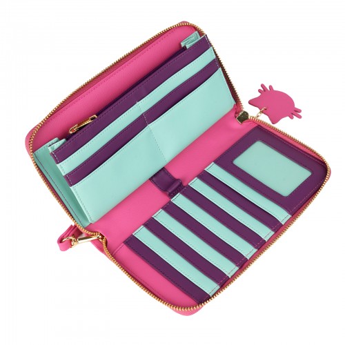 Vibrant Fuchsia Wallet with Black Cat Motif