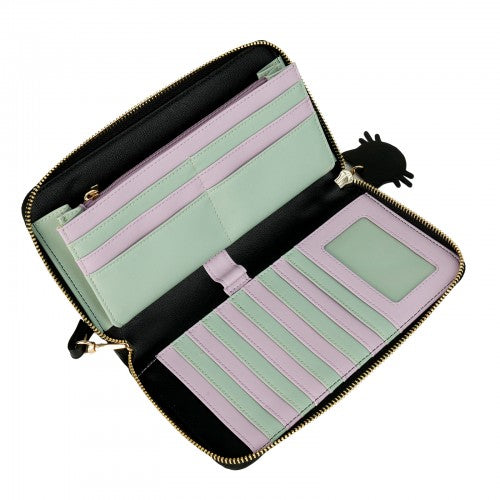 Sleek Black Wallet with Raspberry Pink Cat Motif