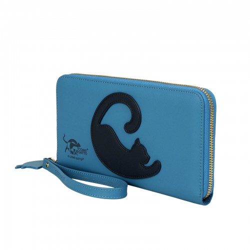 Chic Teal Wallet with Blue Cat Design