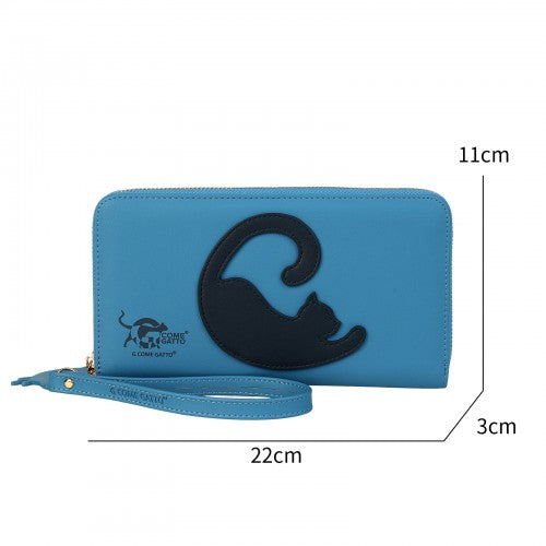 Chic Teal Wallet with Blue Cat Design