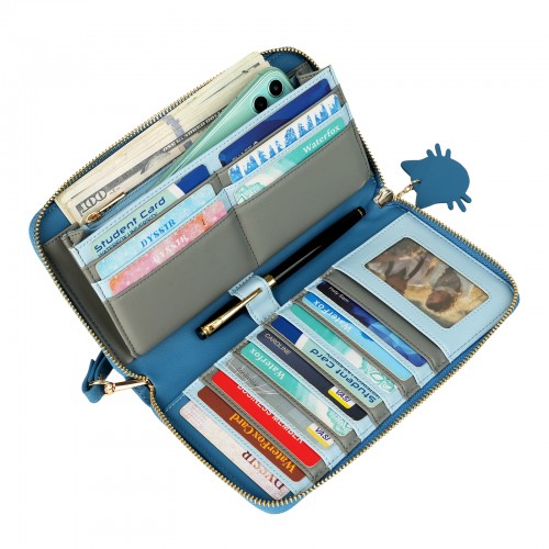 Chic Teal Wallet with Blue Cat Design
