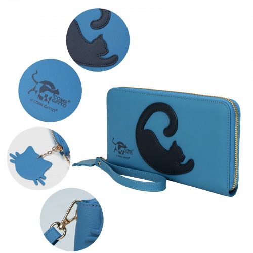 Chic Teal Wallet with Blue Cat Design